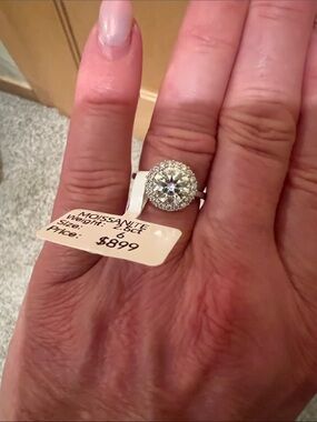 New 2.5 ct Moissanite Halo Engagement size 6 Ring in Silver